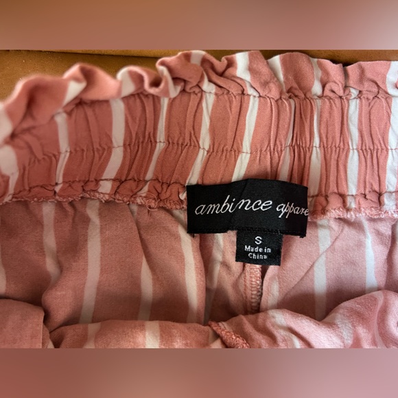 Ambiance Apparel Small Pink
White Striped Smocked Lightweight
Shorts Pockets - Picture 5 of 5